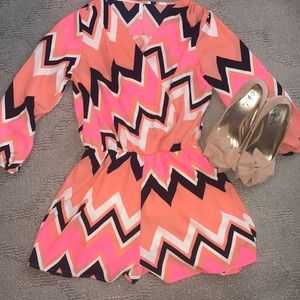 Beach Vacay Coral and Pink Chevron Romper